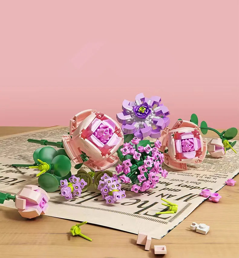 Girls Building Toys Flower Bouquet Puzzle with Lighting and Greeting card | 413pcs- FC8307 7