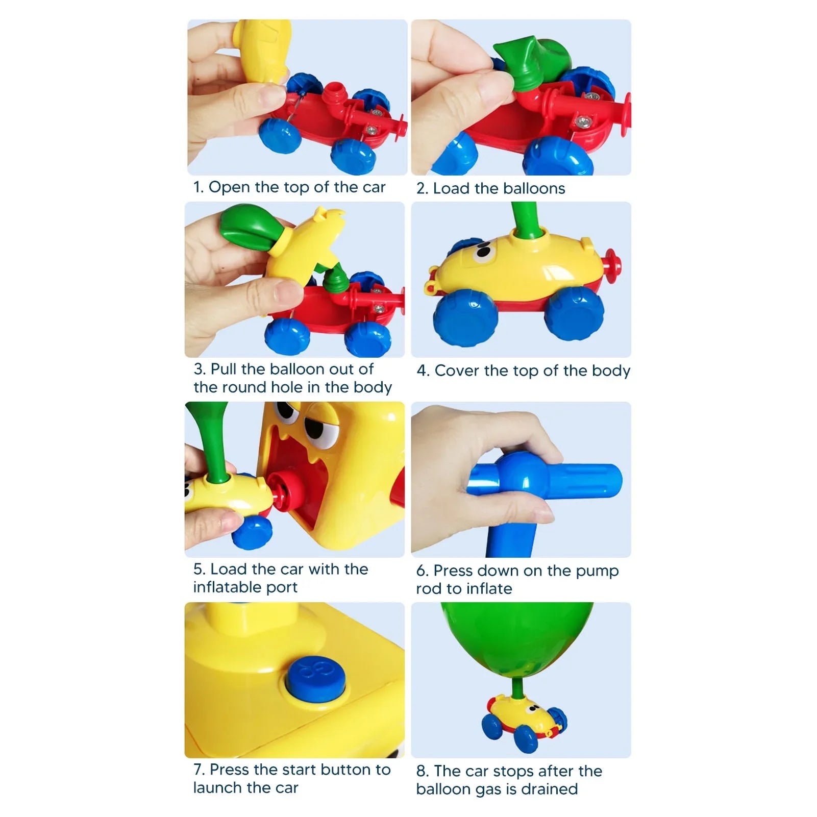 Air Powered Balloon Car Press Inertia Car Cartoon for Kids 6