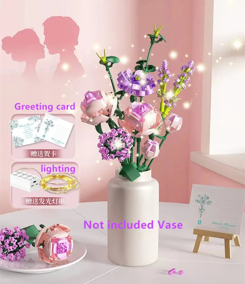 Girls Building Toys Flower Bouquet Puzzle with Lighting and Greeting card | 413pcs- FC8307 2