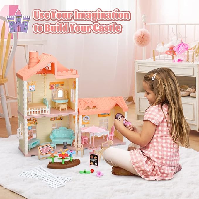 Doll House DIY Assembly Princess Villa Toy with | 95pcs-QC668-40A 7