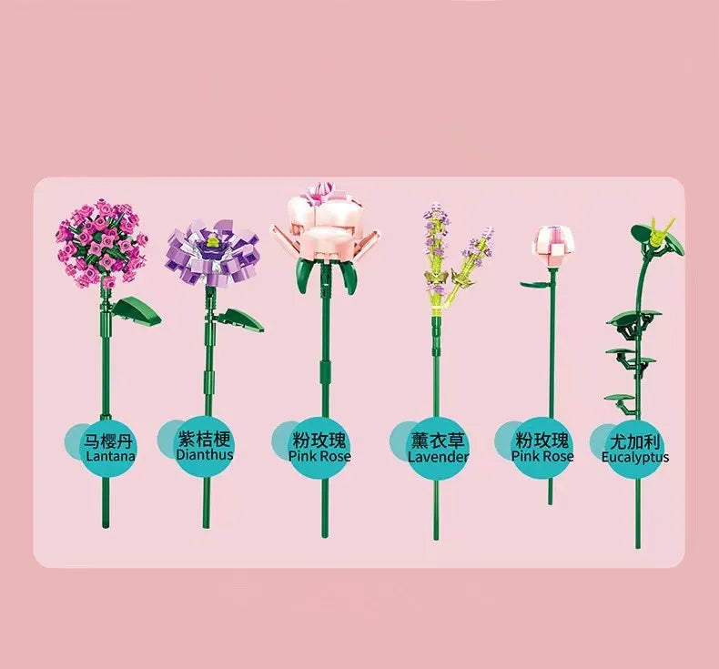 Girls Building Toys Flower Bouquet Puzzle with Lighting and Greeting card | 413pcs- FC8307 8