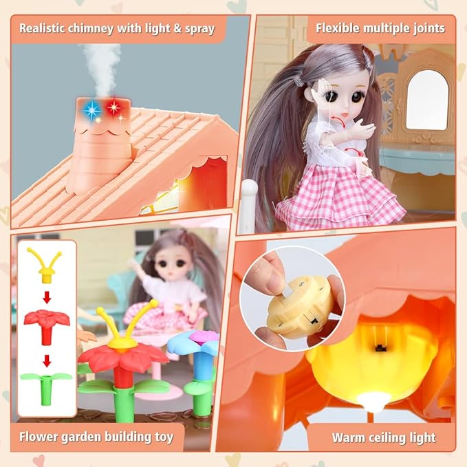 Doll House DIY Assembly Princess Villa Toy with | 95pcs-QC668-40A 4