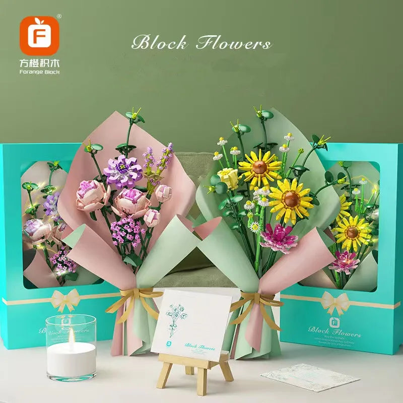 Girls Building Toys Flower Bouquet Puzzle with Lighting and Greeting card | 413pcs- FC8307 9