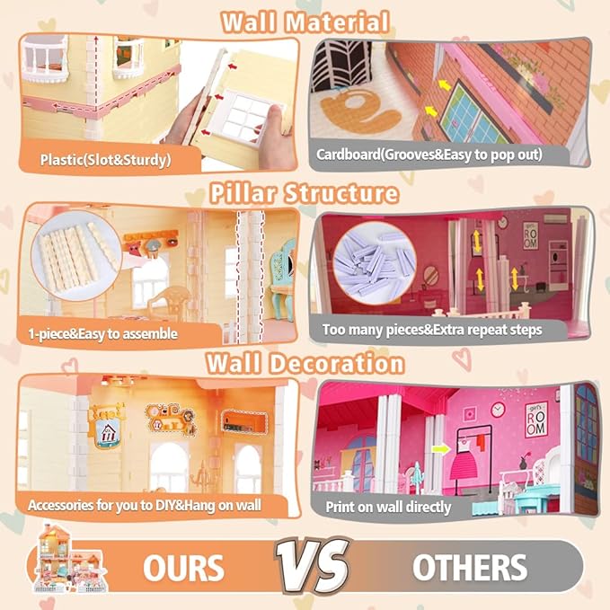 Doll House DIY Assembly Princess Villa Toy with | 95pcs-QC668-40A 5