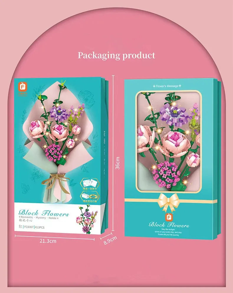 Girls Building Toys Flower Bouquet Puzzle with Lighting and Greeting card | 413pcs- FC8307 6